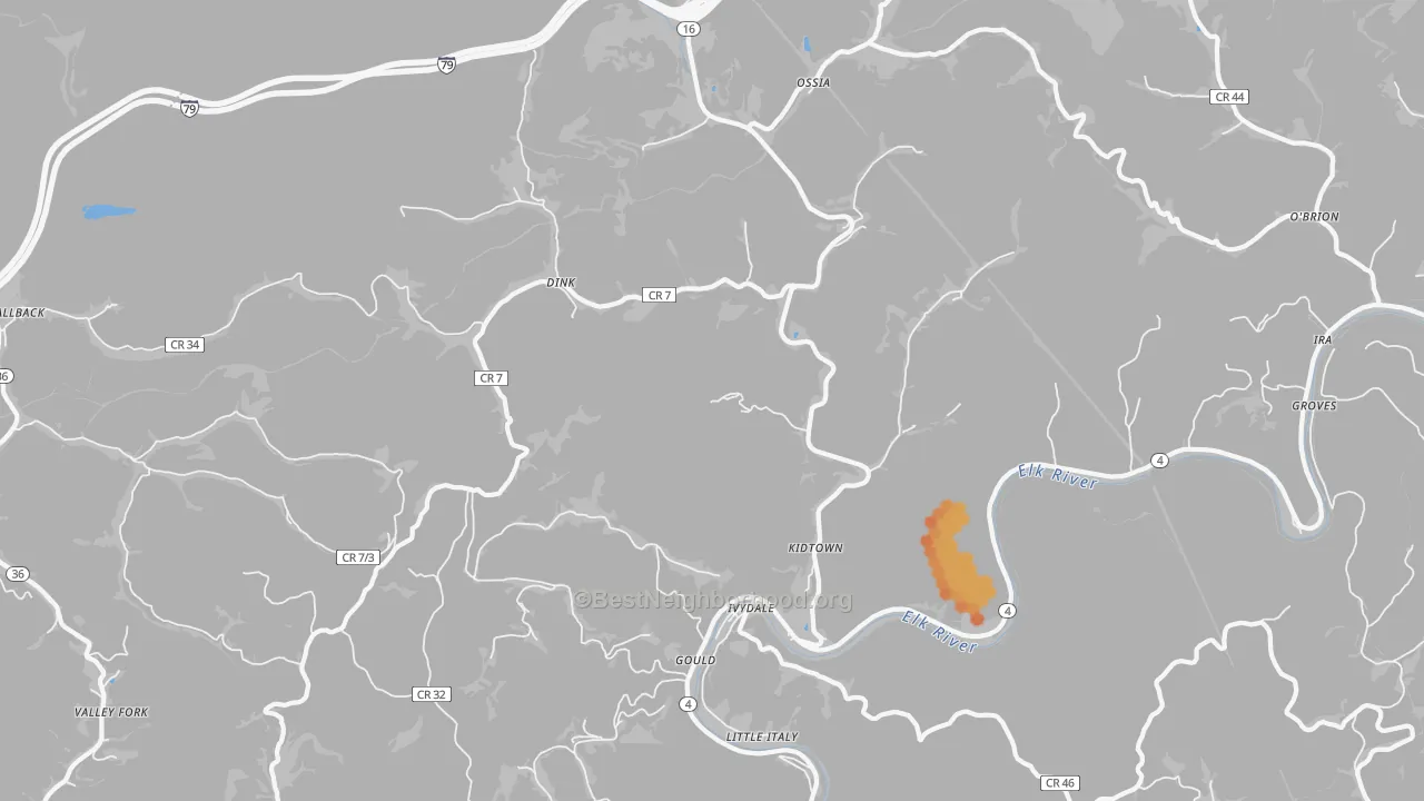 Bike Grade map of 25113, WV