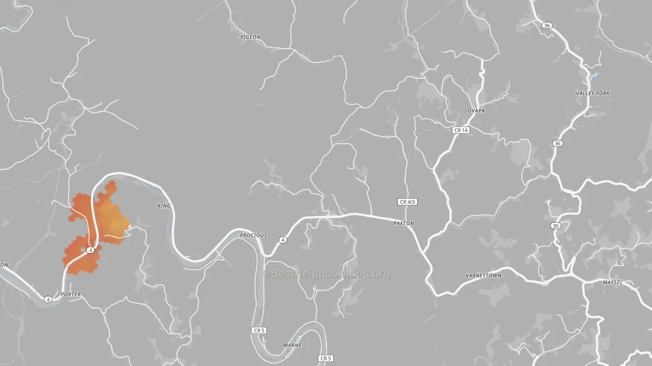 Bike Grade map of 25164, WV