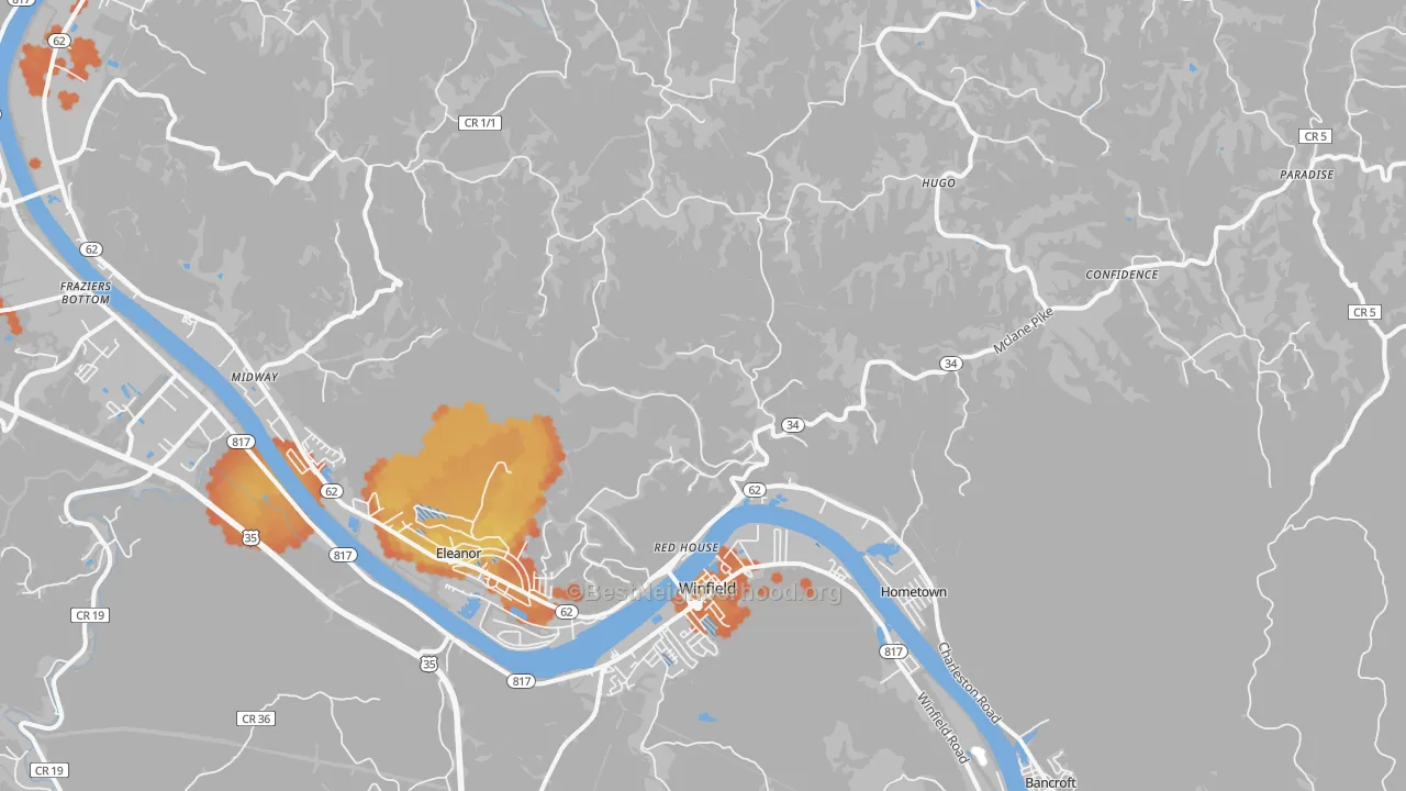 Bike Grade map of 25168, WV