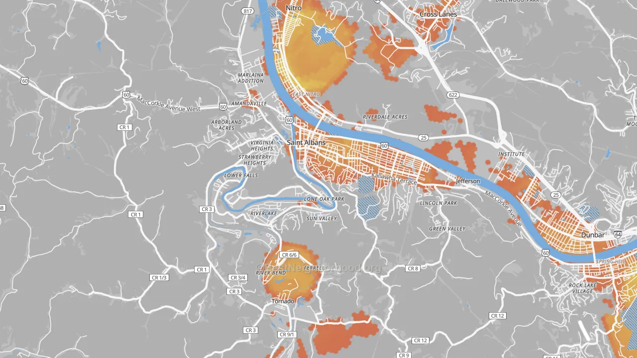 Bike Grade map of 25177, WV