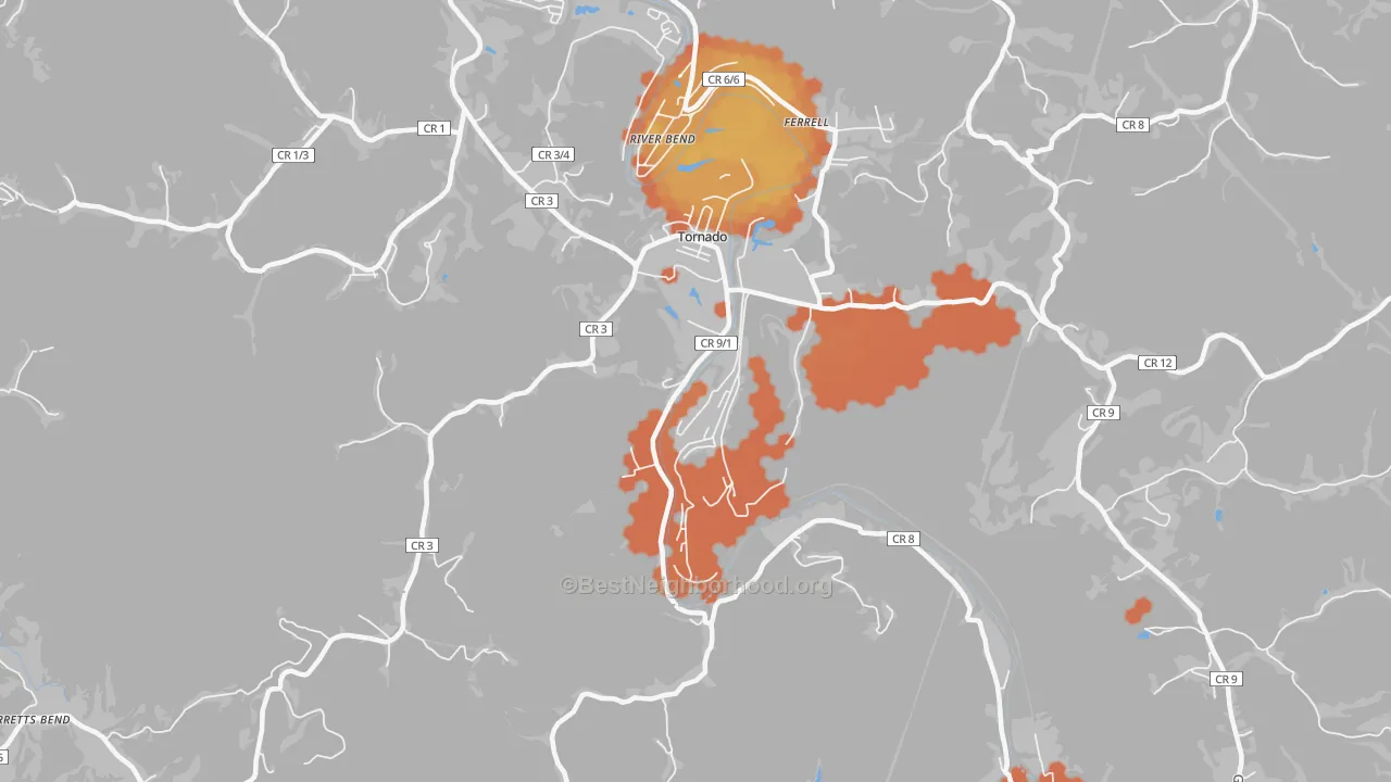 Bike Grade map of 25202, WV