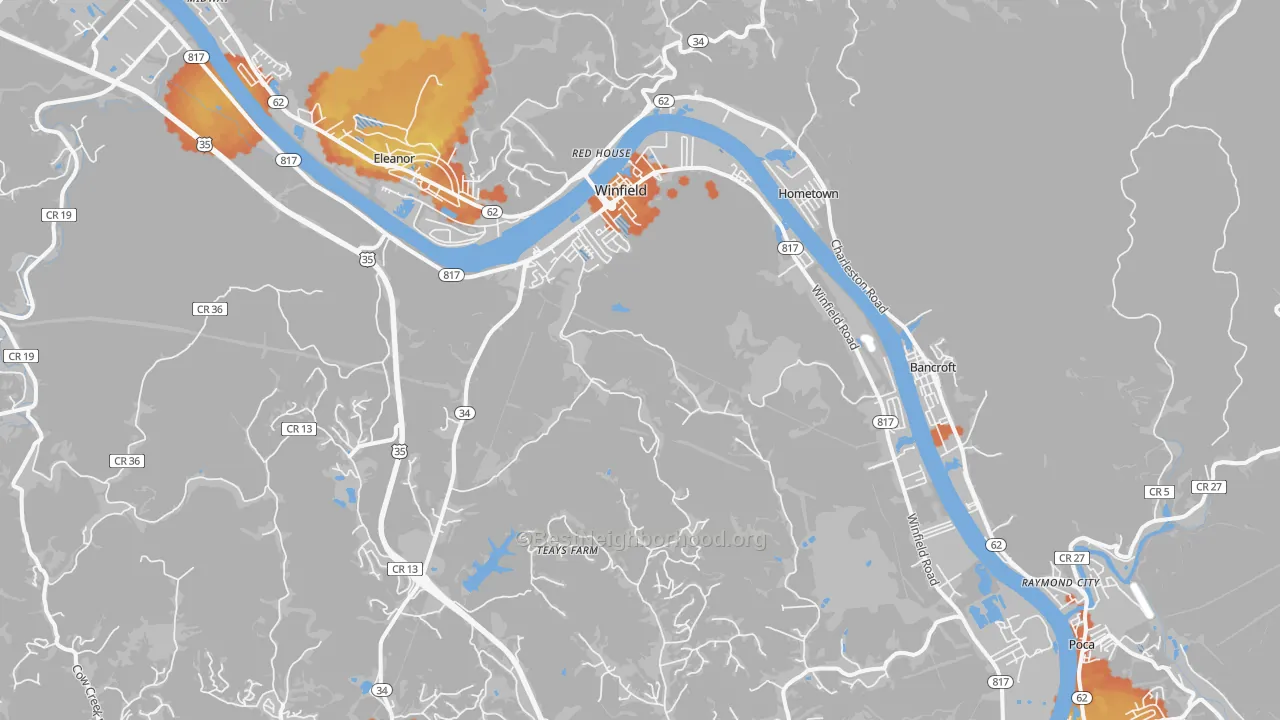 Bike Grade map of 25213, WV