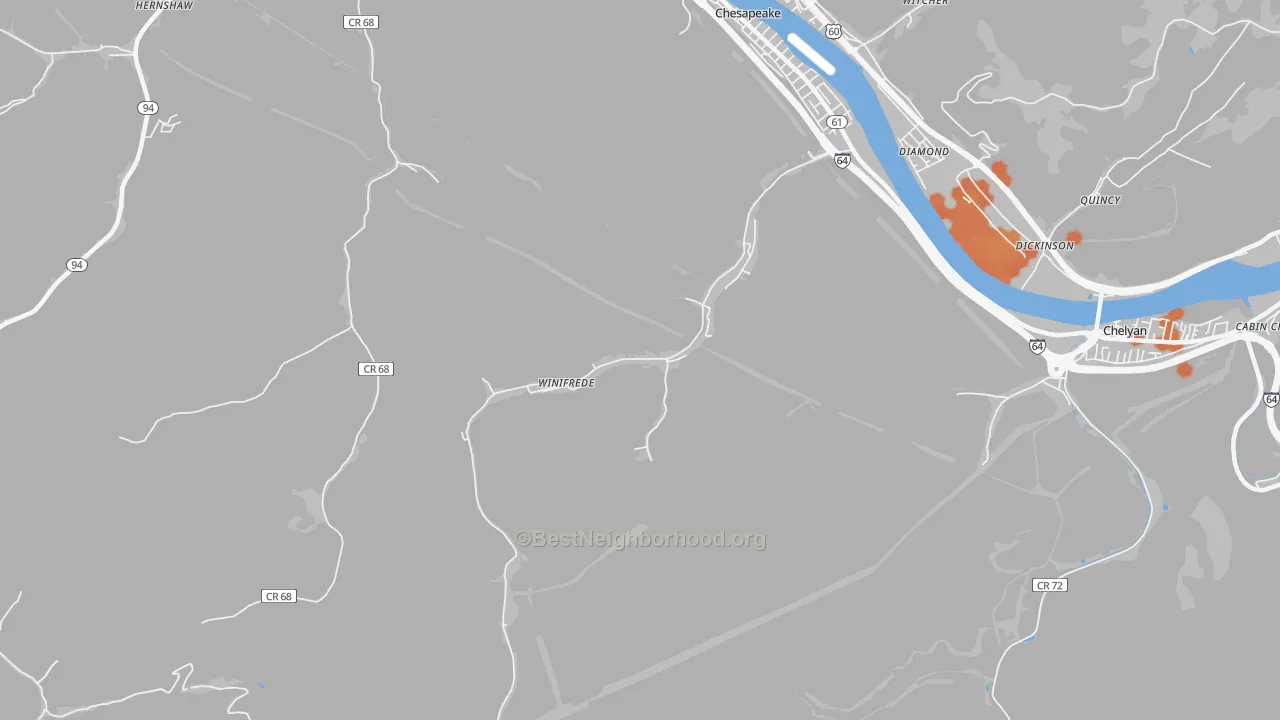 Bike Grade map of 25214, WV