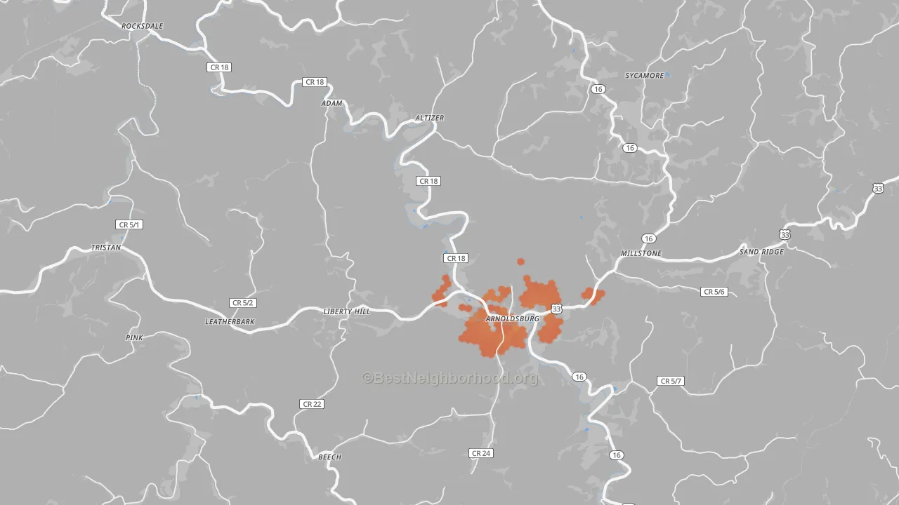 Bike Grade map of 25234, WV
