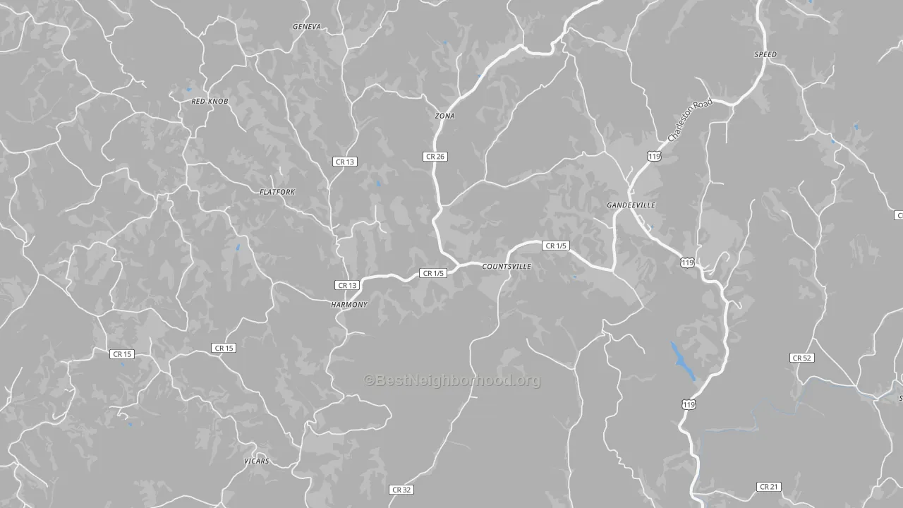 Bike Grade map of 25243, WV