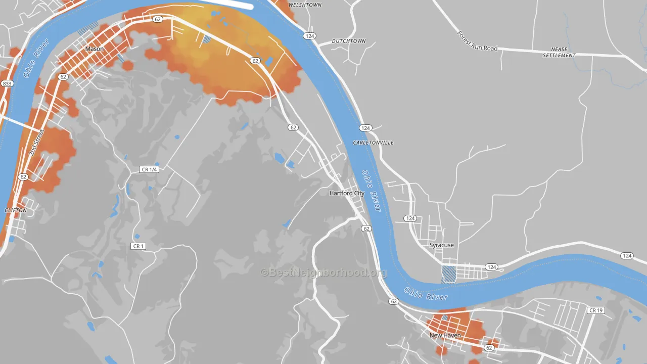 Bike Grade map of 25247, WV