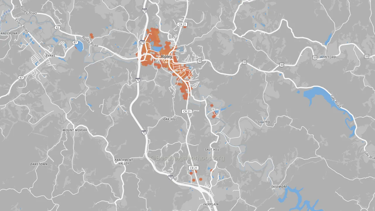 Bike Grade map of 25271, WV