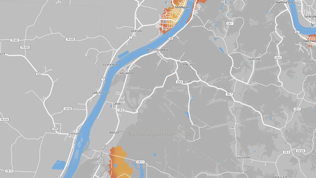 Bike Grade map of 25287, WV