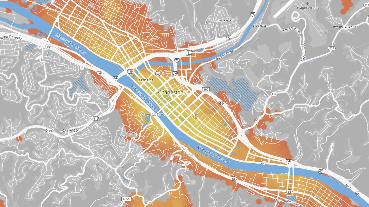 Bike Grade map of 25301, WV