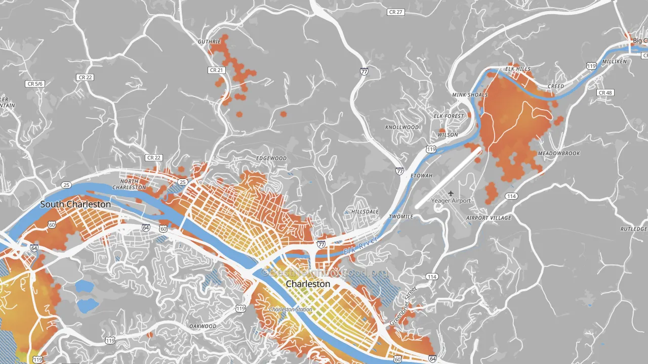 Bike Grade map of 25302, WV