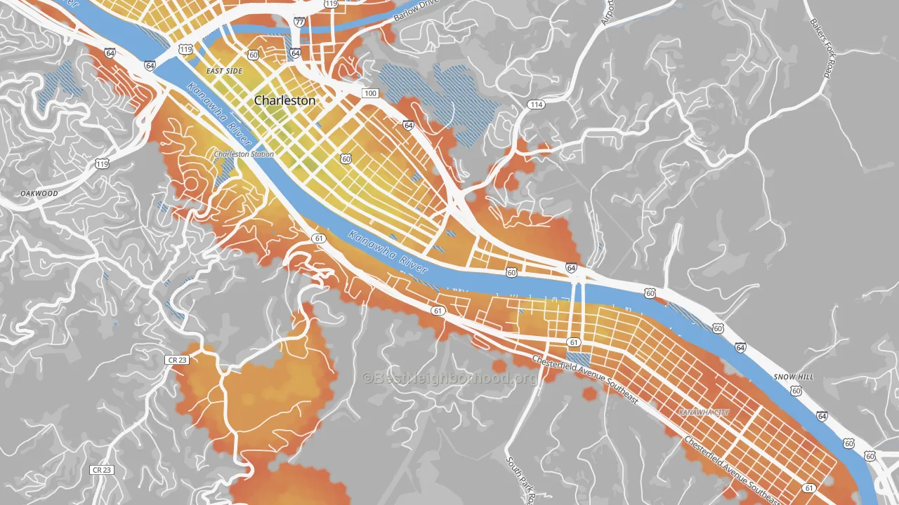 Bike Grade map of 25305, WV