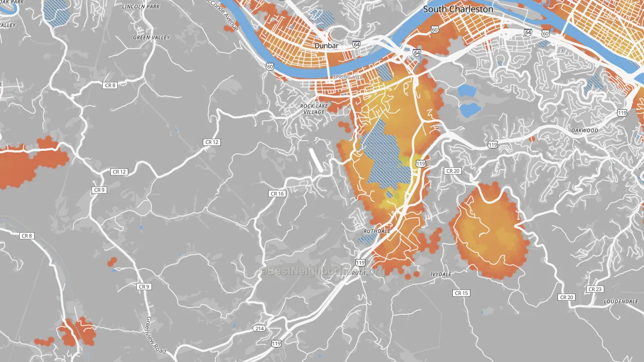 Bike Grade map of 25309, WV