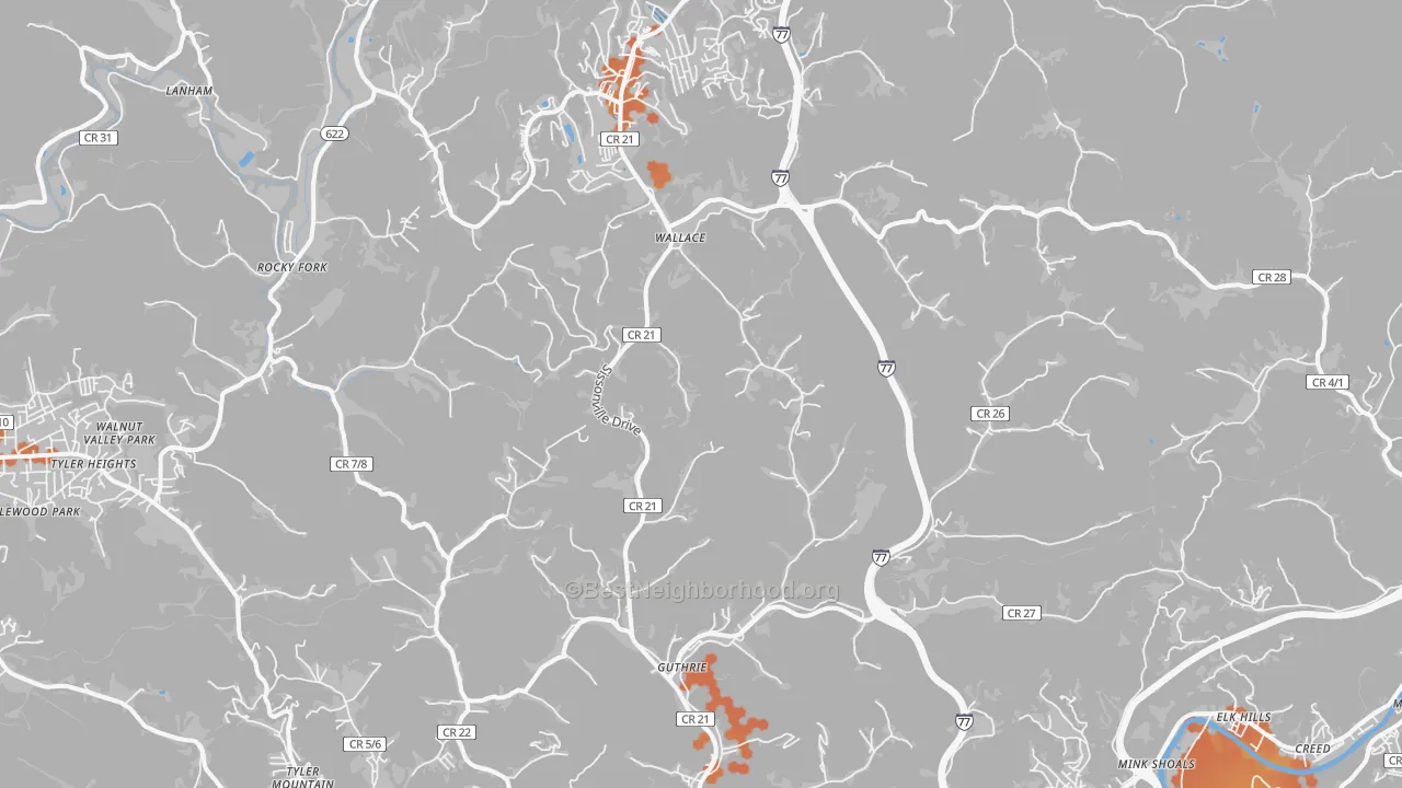 Bike Grade map of 25312, WV