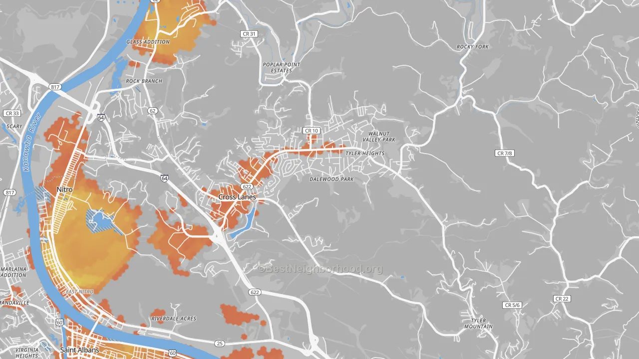 Bike Grade map of 25313, WV