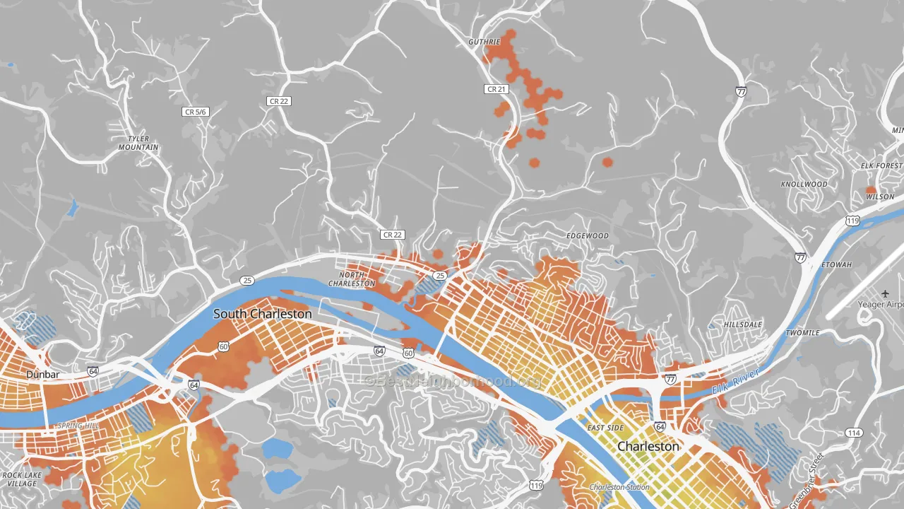 Bike Grade map of 25387, WV