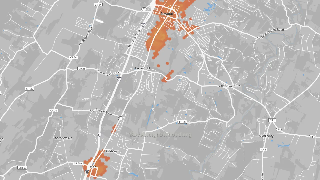 Bike Grade map of 25413, WV