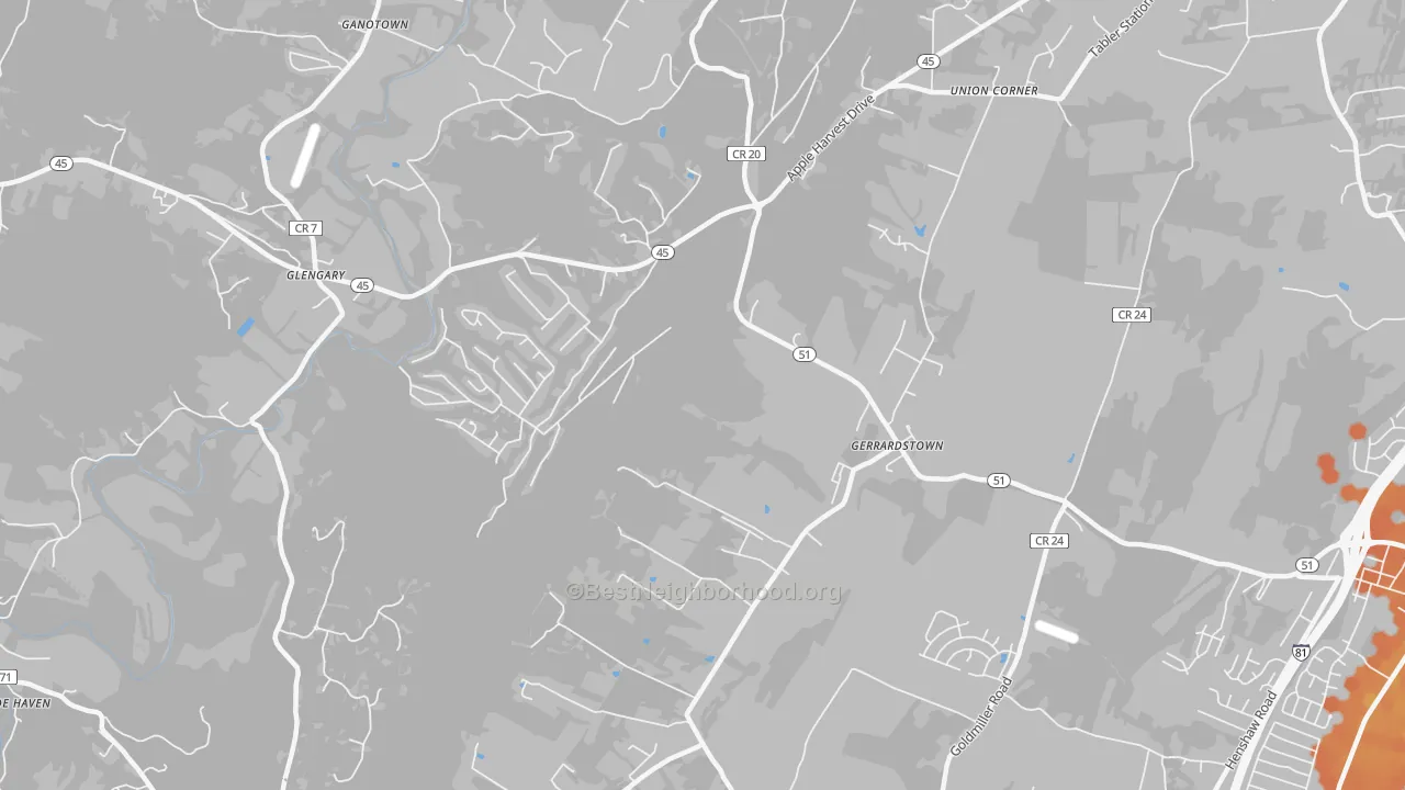 Bike Grade map of 25420, WV