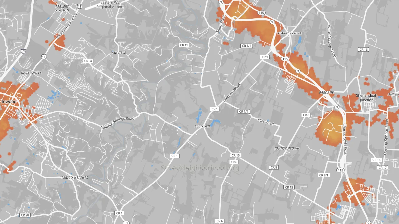 Bike Grade map of 25430, WV