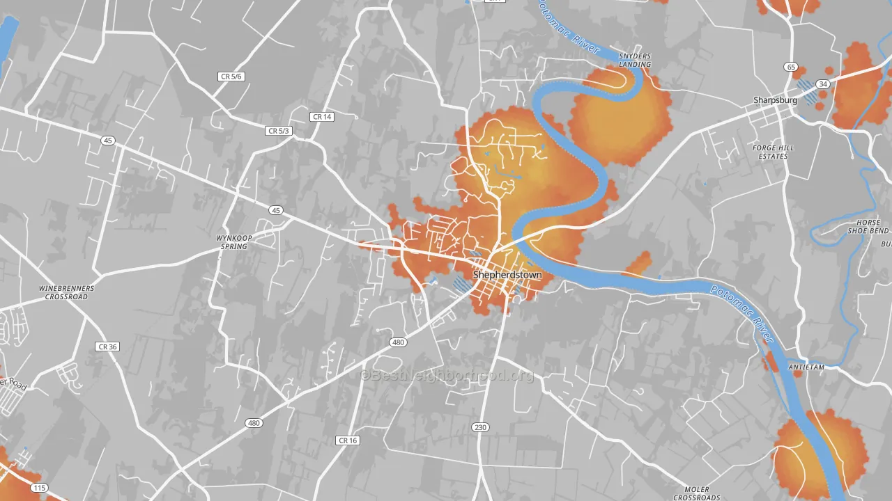 Bike Grade map of 25443, WV