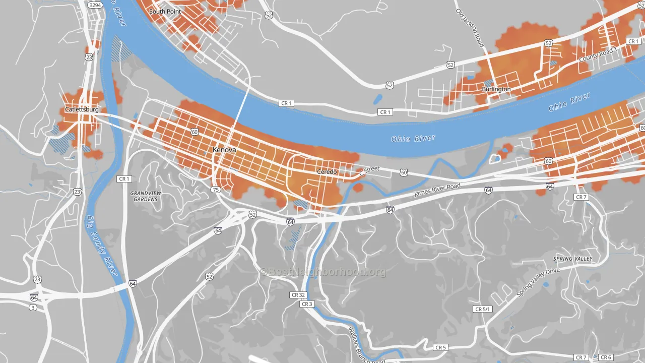 Bike Grade map of 25507, WV