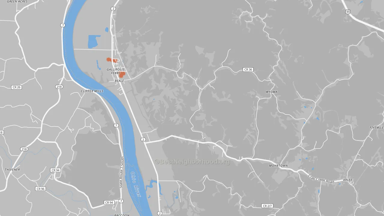 Bike Grade map of 25515, WV
