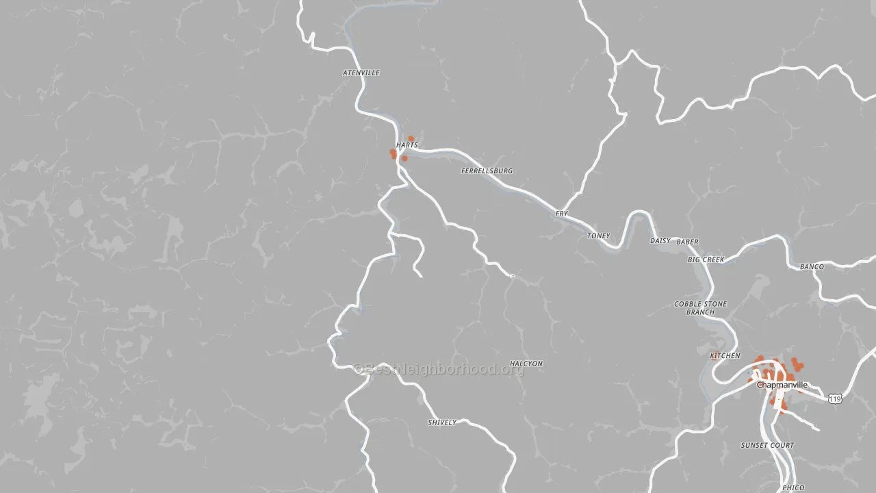 Bike Grade map of 25524, WV