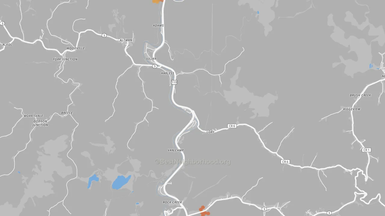 Bike Grade map of 25529, WV