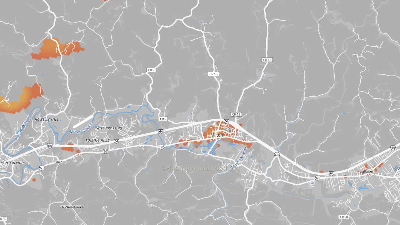 Bike Grade map of 25541, WV