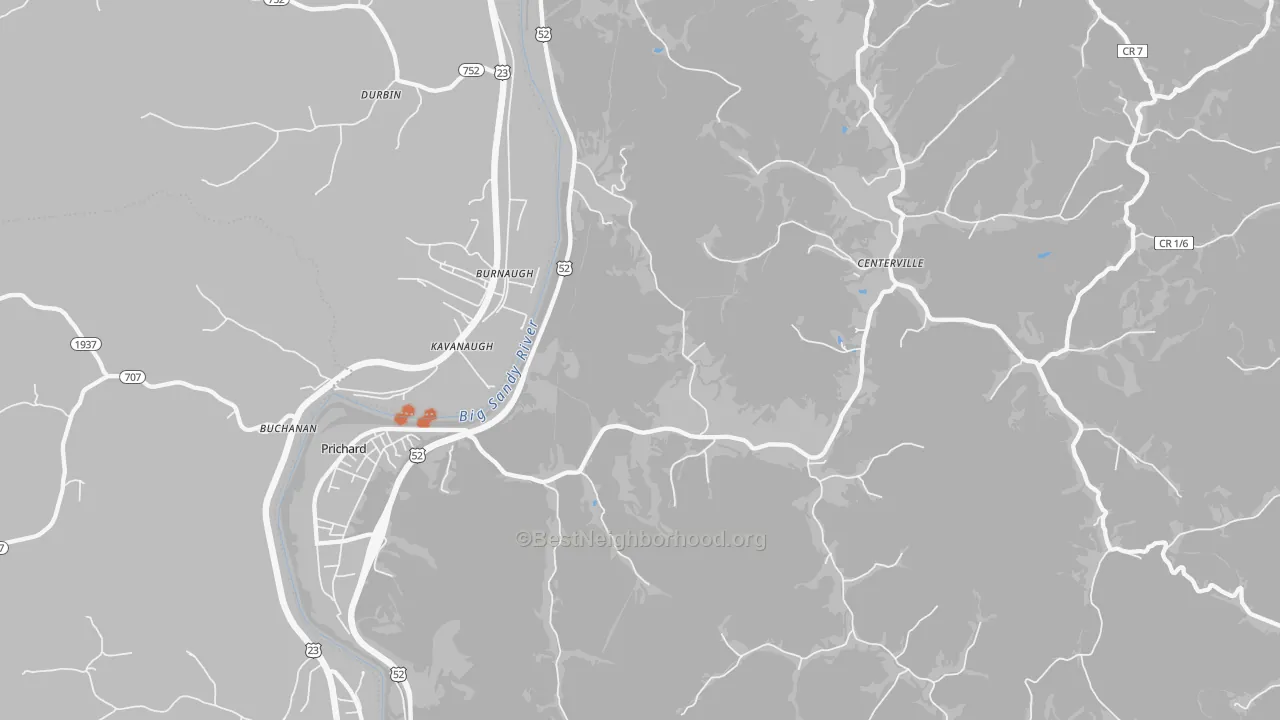 Bike Grade map of 25555, WV