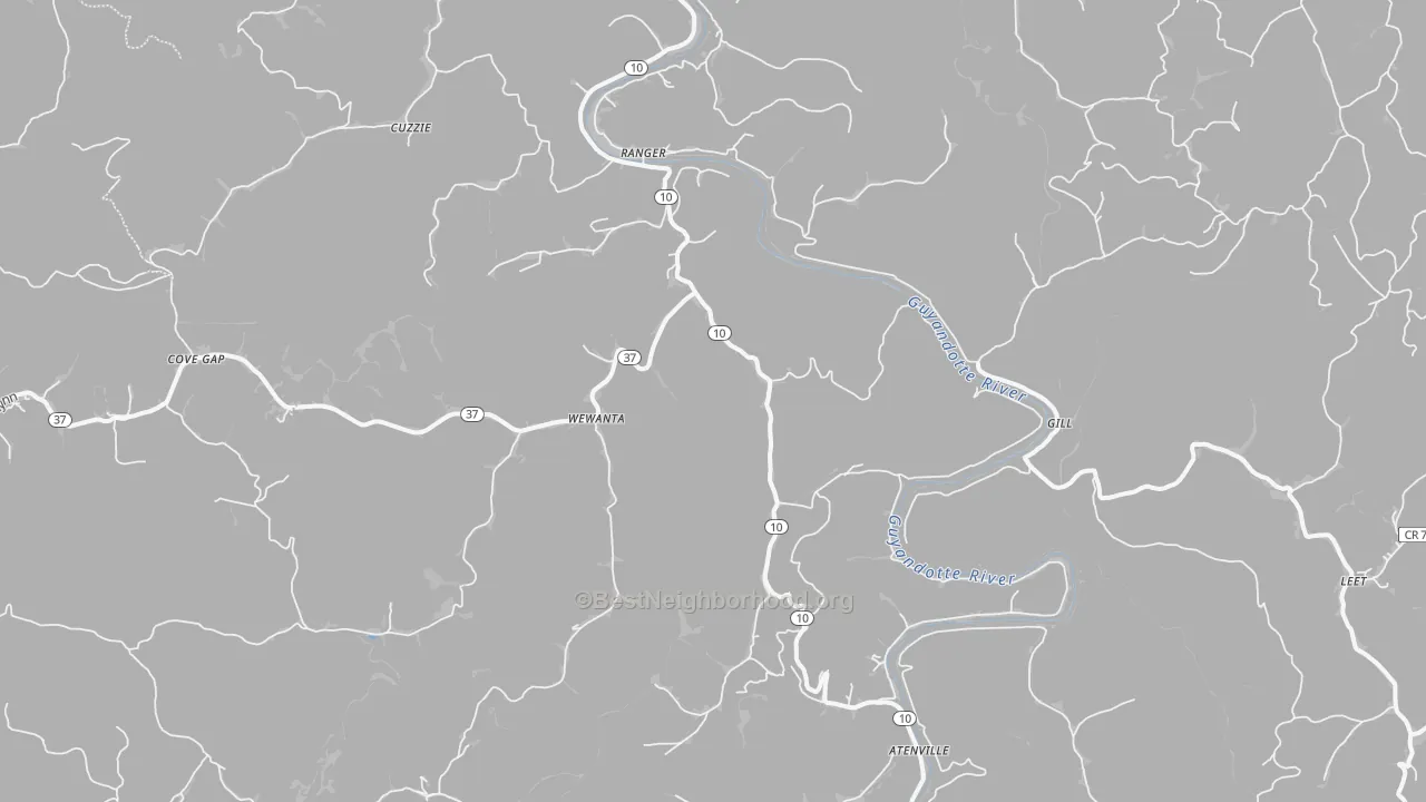 Bike Grade map of 25557, WV