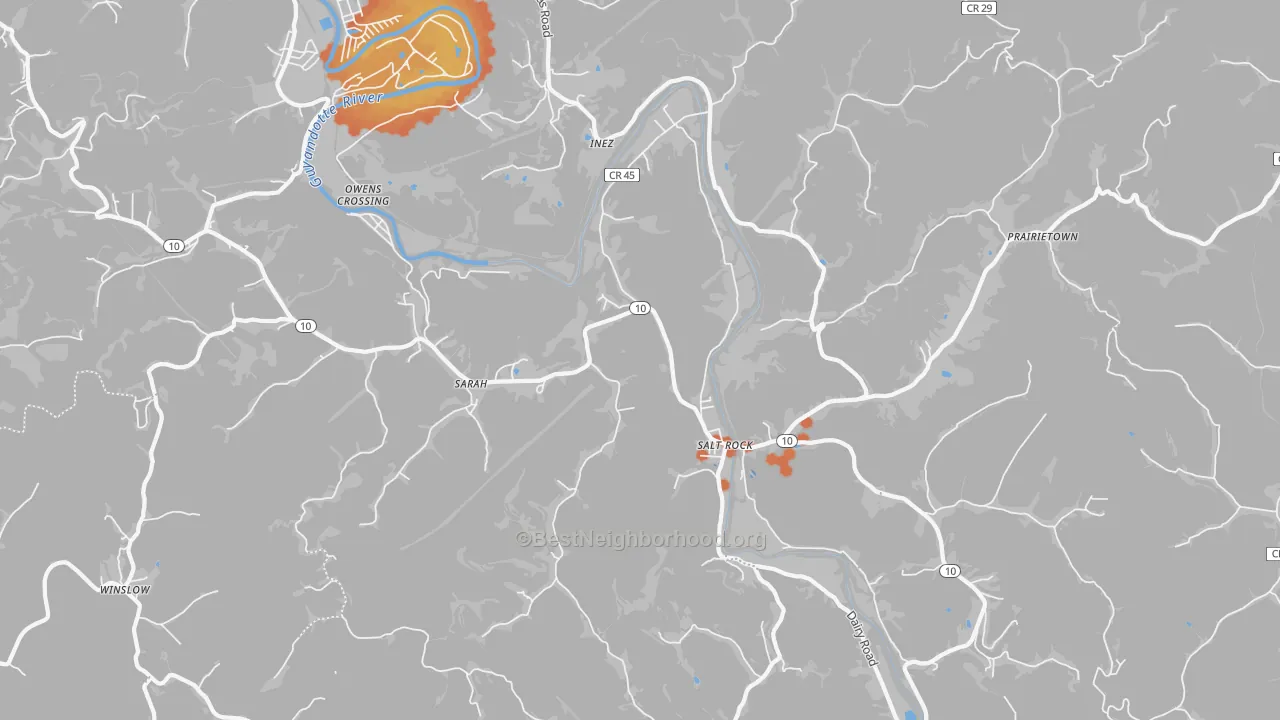 Bike Grade map of 25559, WV