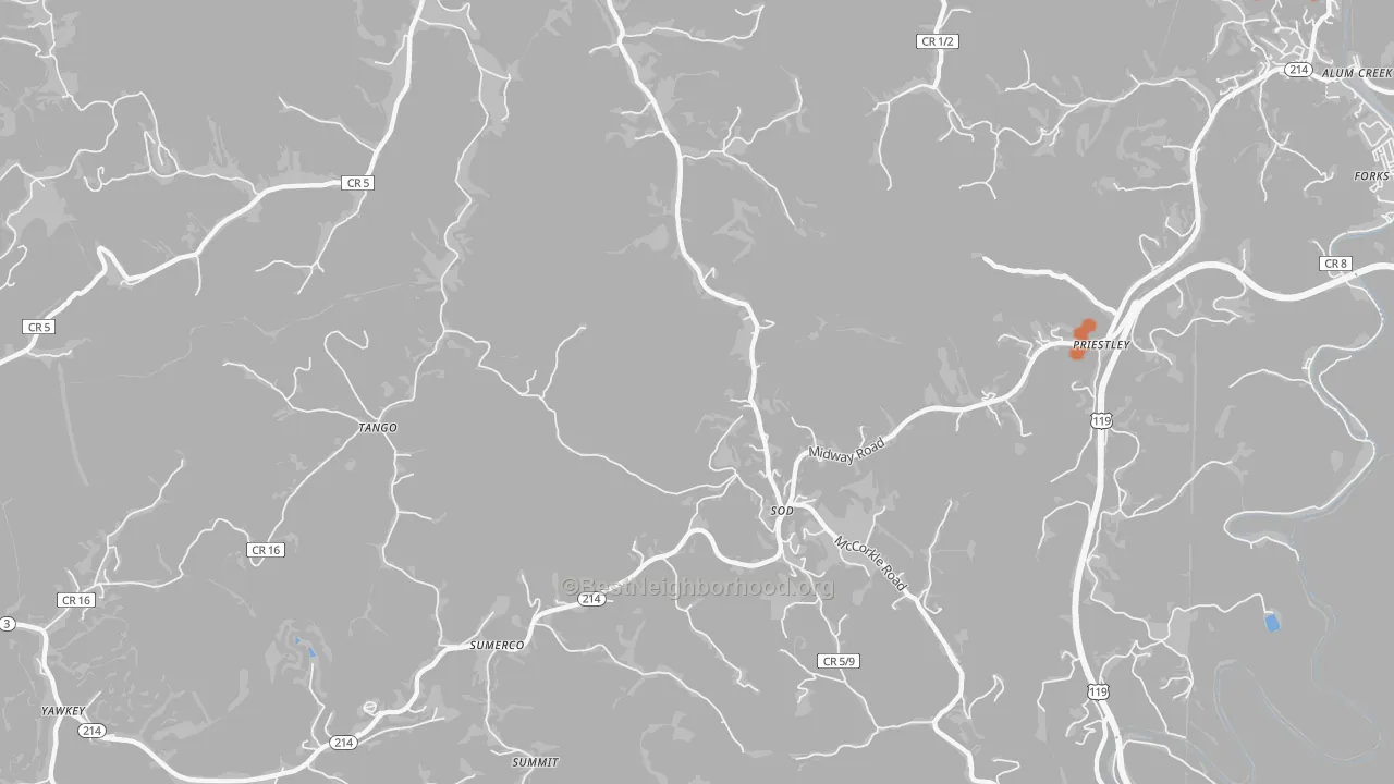 Bike Grade map of 25564, WV
