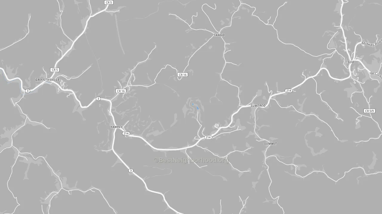 Bike Grade map of 25573, WV