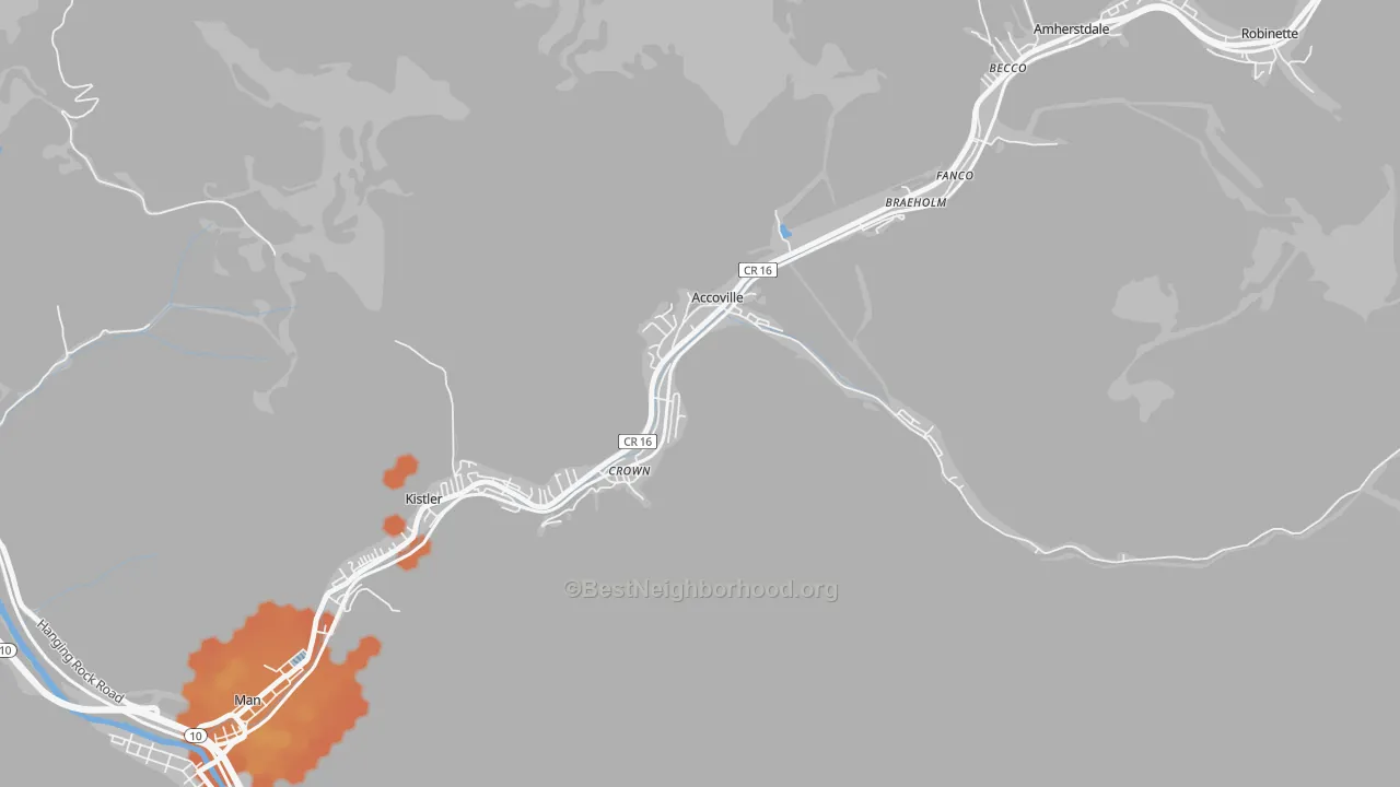 Bike Grade map of 25606, WV