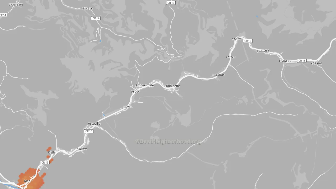 Bike Grade map of 25607, WV
