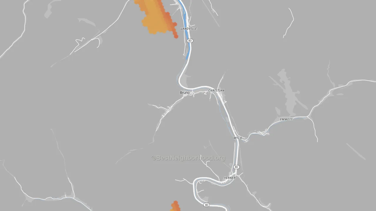 Bike Grade map of 25611, WV