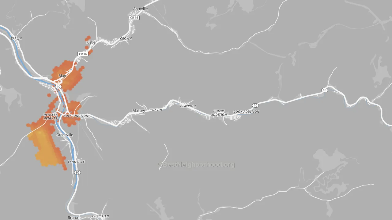 Bike Grade map of 25617, WV