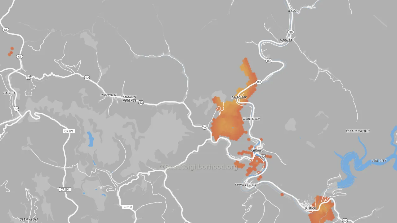 Bike Grade map of 25621, WV