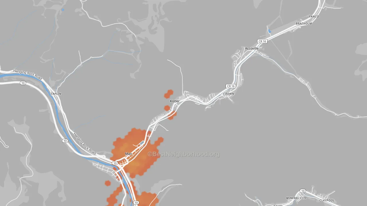Bike Grade map of 25628, WV