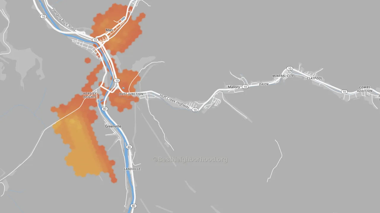 Bike Grade map of 25634, WV