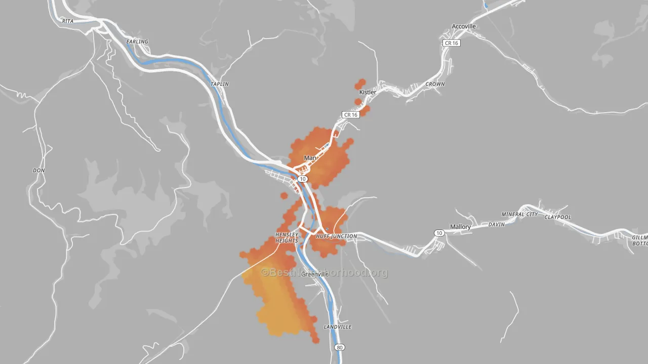 Bike Grade map of 25635, WV