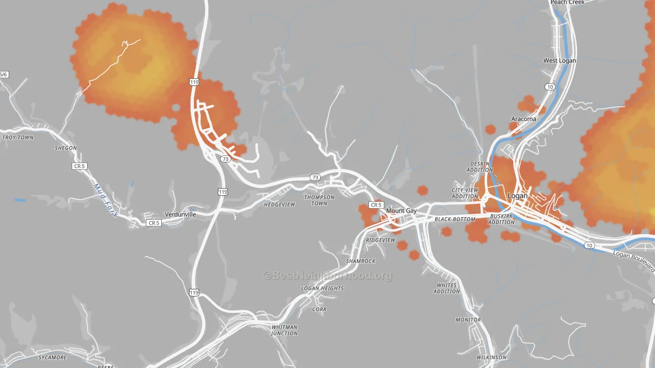 Bike Grade map of 25637, WV