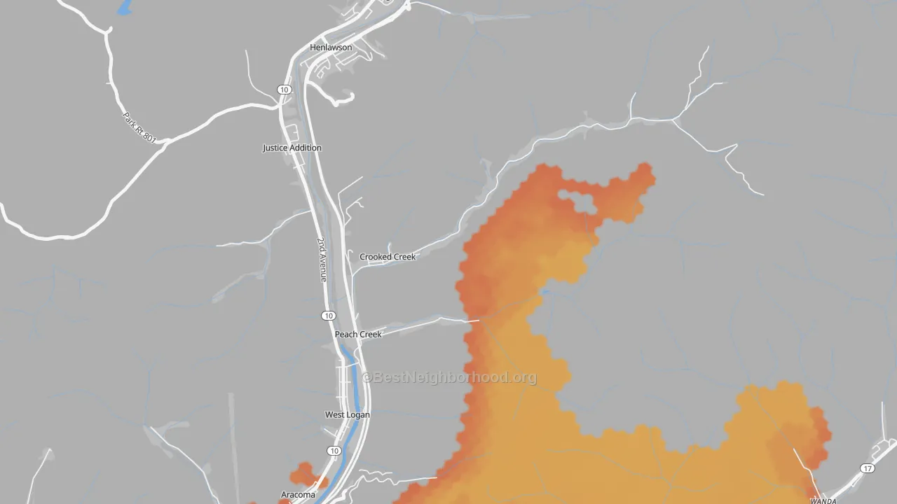 Bike Grade map of 25639, WV