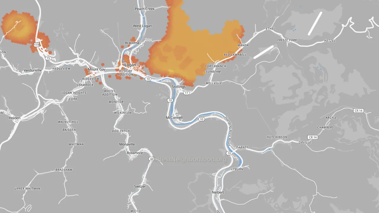 Bike Grade map of 25646, WV