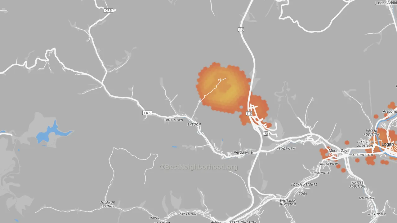 Bike Grade map of 25649, WV