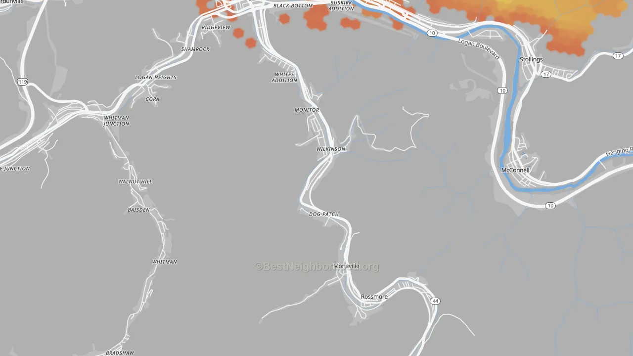 Bike Grade map of 25653, WV