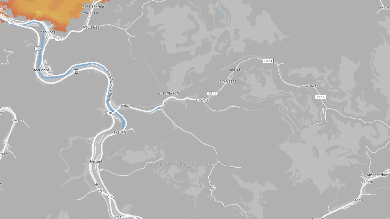 Bike Grade map of 25654, WV