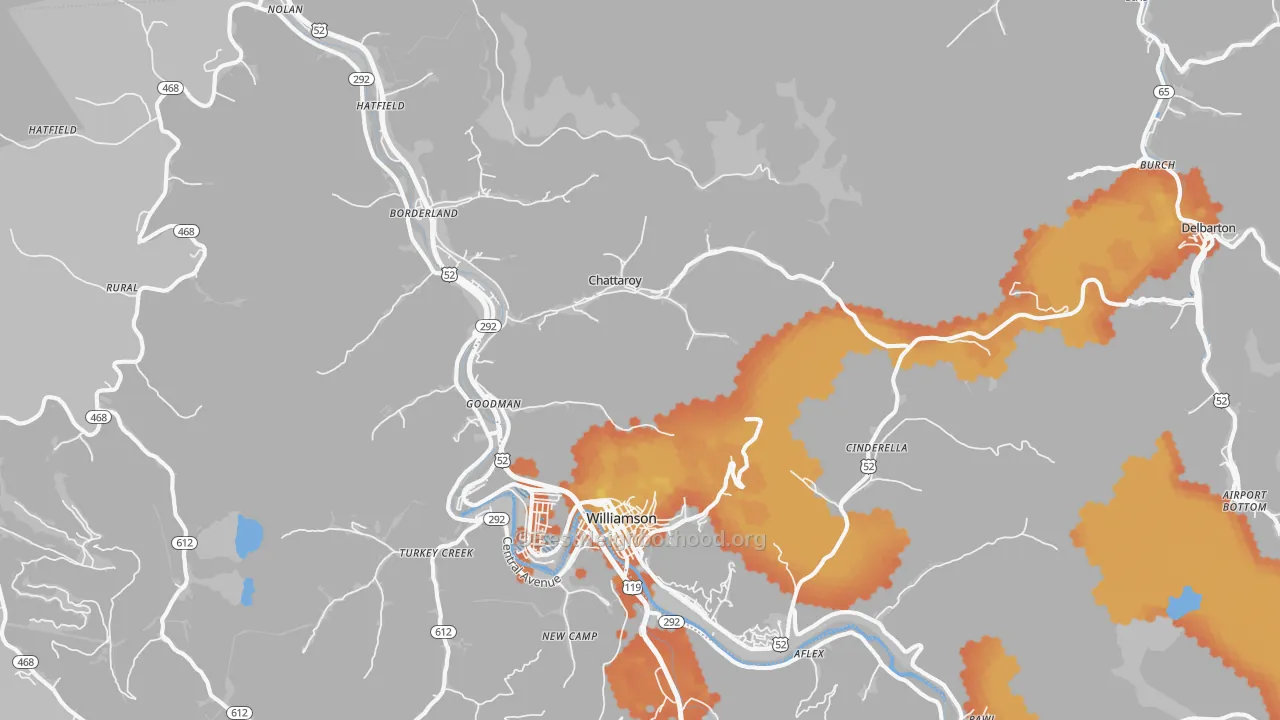 Bike Grade map of 25661, WV