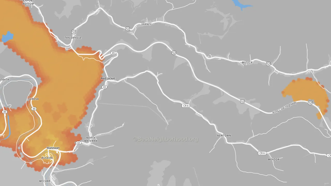 Bike Grade map of 25692, WV