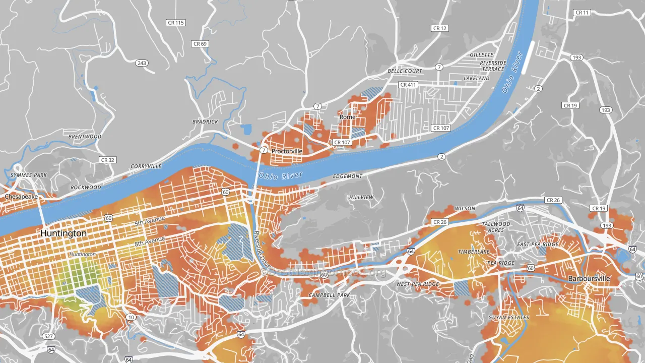 Bike Grade map of 25702, WV